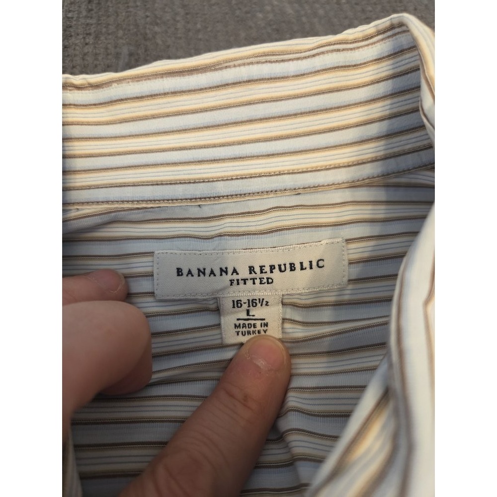 Banana Republic Mens L 16-16.5 Fitted Button Down‎ Shirt Striped Blue Tan Cotton - Picture 3 of 5